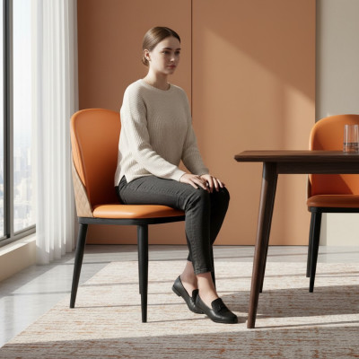 Chaise Orange Salle à manger Mobilier Designer Un siège en bois Textile Chaises