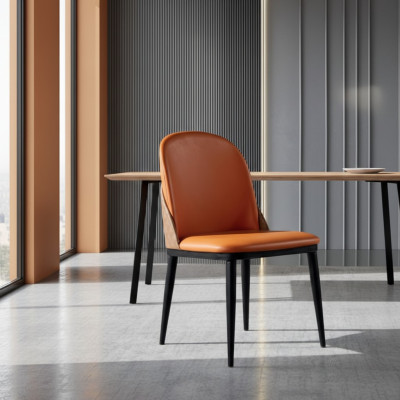 Chaise Orange Salle à manger Mobilier Designer Un siège en bois Textile Chaises