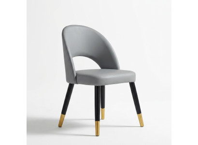 Chaise de salle à manger grise moderne 1 place, chaise en bois design solo.