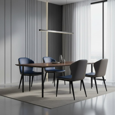 Chaise de salle à manger noire-bleue Pieds en bois Chaises élégantes en similicuir Chaise