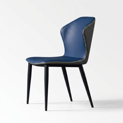 Chaise de salle à manger noire-bleue Pieds en bois Chaises élégantes en similicuir Chaise