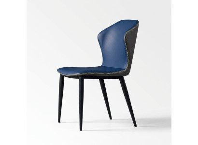 Chaise de salle à manger noire-bleue Pieds en bois Chaises élégantes en similicuir Chaise