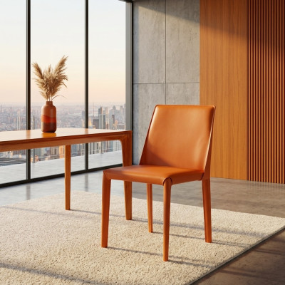Chaise en simili cuir orange Mobilier de salle à manger Chaises modernes cadre en bois neuf