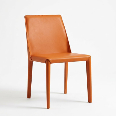 Chaise en simili cuir orange Mobilier de salle à manger Chaises modernes cadre en bois neuf