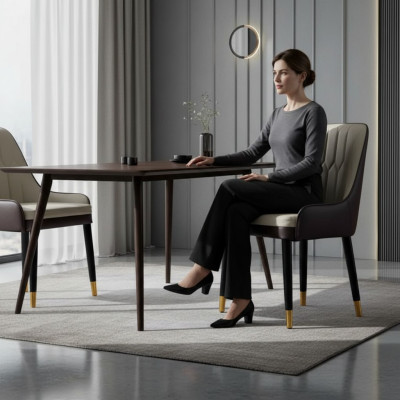 Chaise de salle à manger noir et blanc en simili cuir design chaises en bois modernes.