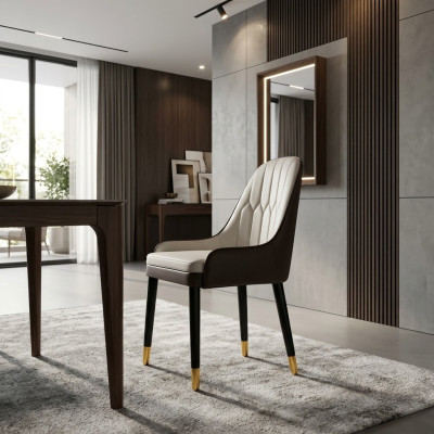 Chaise de salle à manger noir et blanc en simili cuir design chaises en bois modernes.