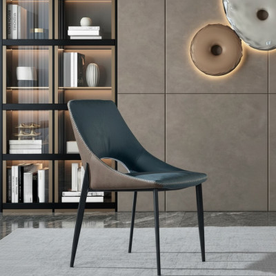 Chaise en similicuir bleu, siège de salle à manger en textile, meuble de chaise rembourrée 1 place.