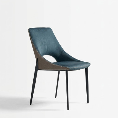 Chaise en similicuir bleu, siège de salle à manger en textile, meuble de chaise rembourrée 1 place.
