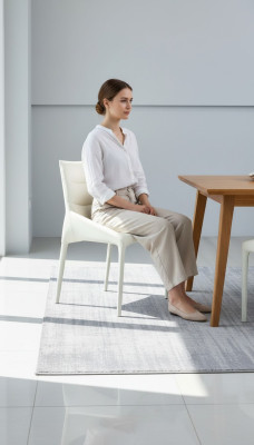 Salle à manger Chaise de designer blanche monoplace Cadre en bois accoudoirs Chaises