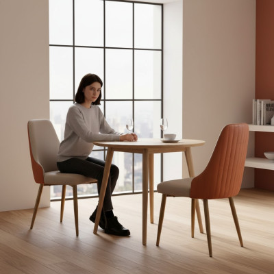 Chaises de salle à manger orange-beige Chaises en cuir de luxe Chaises de cuisine Meubles en bois