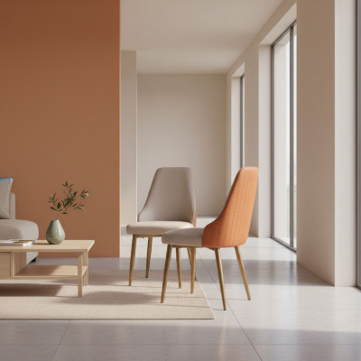 Chaises de salle à manger orange-beige Chaises en cuir de luxe Chaises de cuisine Meubles en bois