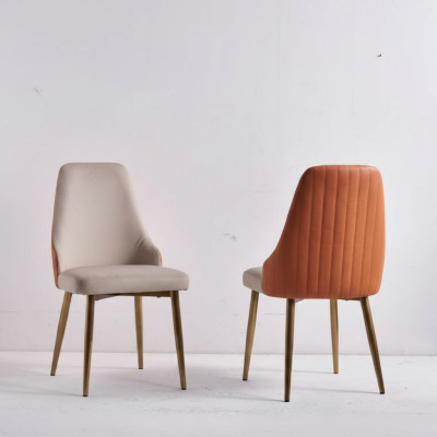Chaises de salle à manger orange-beige Chaises en cuir de luxe Chaises de cuisine Meubles en bois