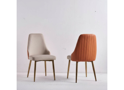 Chaises de salle à manger orange-beige Chaises en cuir de luxe Chaises de cuisine Meubles en bois