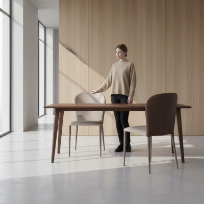 Mobilier de salle à manger Chaise design beige Meuble en bois moderne Nouvelles chaises inclinables