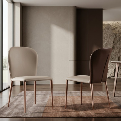 Mobilier de salle à manger Chaise design beige Meuble en bois moderne Nouvelles chaises inclinables