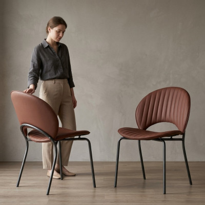 Chaise de salle à manger marron Chaise de cuisine de luxe Fauteuil inclinable en cuir Bois Chaises