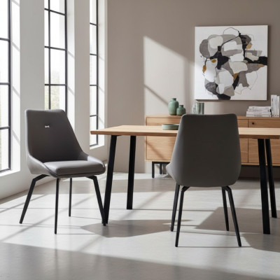 Chaise moderne en bois et métal grise pour salle à manger. Fauteuils designer.