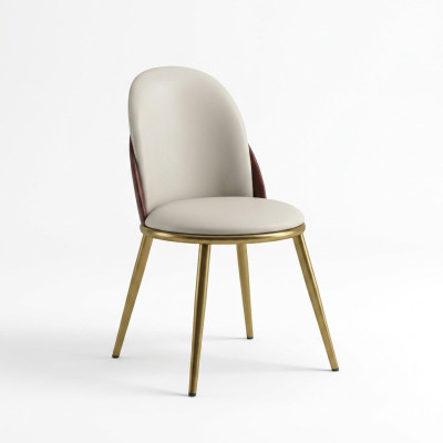 Chaise ornée élégante en acier inoxydable, un siège blanc-doré.