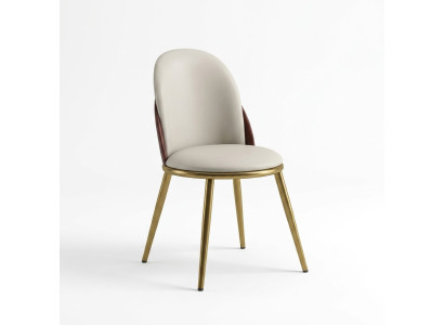 Chaise ornée élégante en acier inoxydable, un siège blanc-doré.