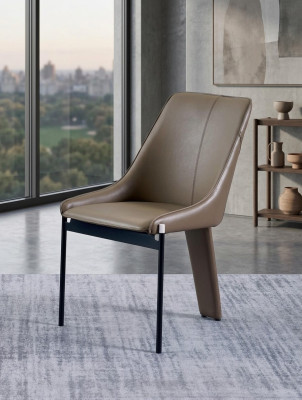 Fauteuil en simili cuir marron, chaises à dossier une place modernes, cadre en bois