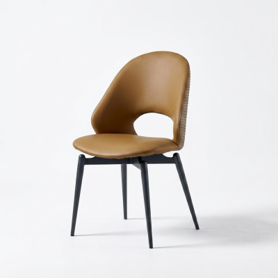 Chaise en cuir marron Salle à manger moderne Chaise aux bois élégante à un siège