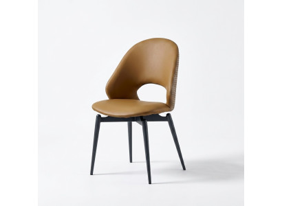 Chaise en cuir marron Salle à manger moderne Chaise aux bois élégante à un siège