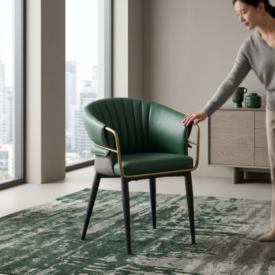 Chaise de salle à manger verte designer pieds en bois chaises en similicuir acier inoxydable Mobilier