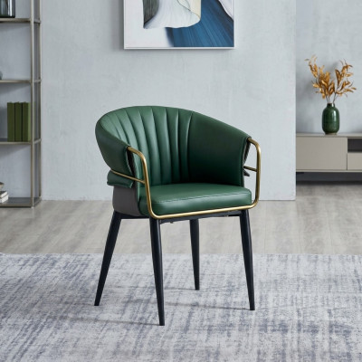 Chaise de salle à manger verte designer pieds en bois chaises en similicuir acier inoxydable Mobilier