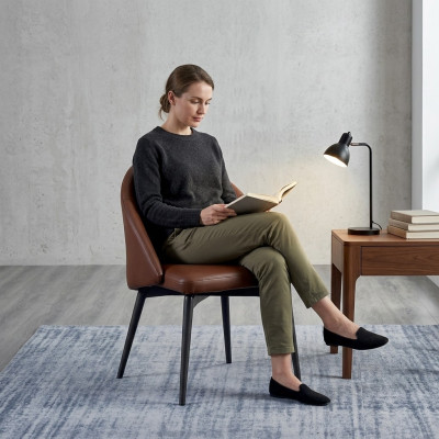 Chaise en cuir marron, designer, une place, moderne, salle à manger, chaises en bois
