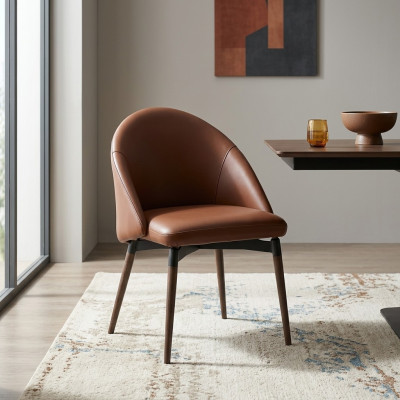 Chaise en cuir marron, designer, une place, moderne, salle à manger, chaises en bois