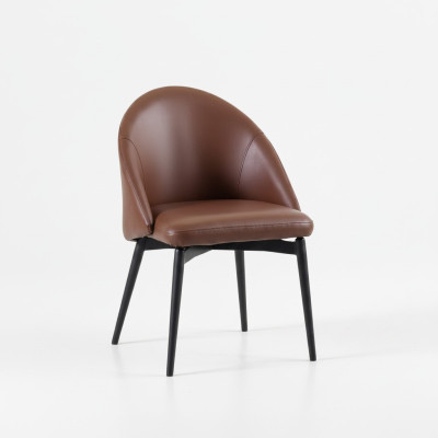 Chaise en cuir marron, designer, une place, moderne, salle à manger, chaises en bois
