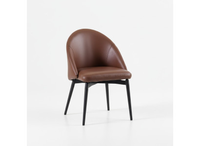 Chaise en cuir marron, designer, une place, moderne, salle à manger, chaises en bois