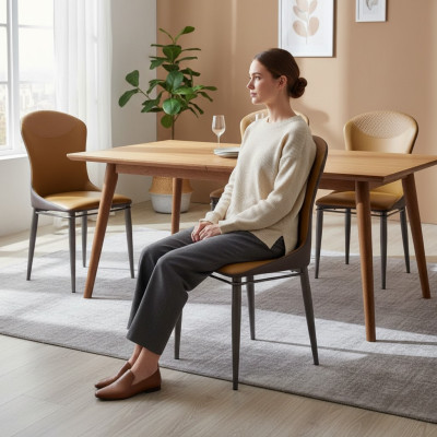 Brown Dining Room r Single Seater Luxury Upholstered Chairs Modern Wooden Chairs La salle à manger brune dispose de chaises simples de luxe avec assise rembourrée et de chaises en bois modernes.