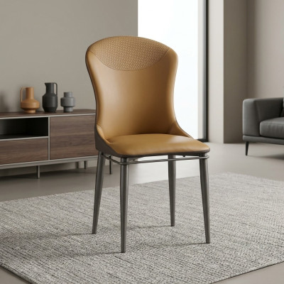 Brown Dining Room r Single Seater Luxury Upholstered Chairs Modern Wooden Chairs La salle à manger brune dispose de chaises simples de luxe avec assise rembourrée et de chaises en bois modernes.