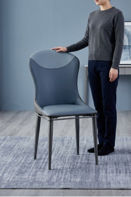 Chaise de salle à manger bleue sans accoudoirs chaises en bois chaises en cuir design
