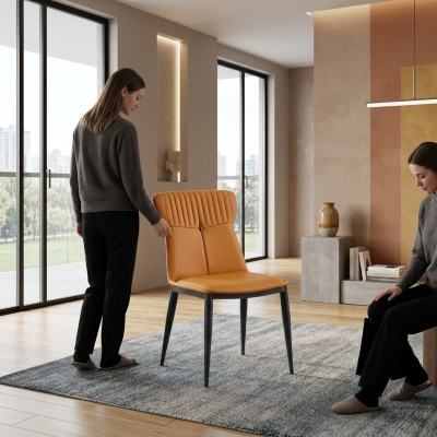 Chaises de salle à manger marron, design en similicuir, 1 place, chaises en bois noble.