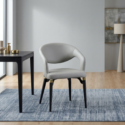 Salle à manger blanche Chaise en cuir Siège simple élégant Cadre en bois moderne