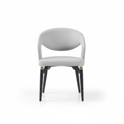 Salle à manger blanche Chaise en cuir Siège simple élégant Cadre en bois moderne