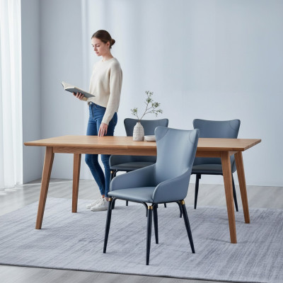 Tissu de chaise de salle à manger bleu moderne, fauteuil en cuir design une place