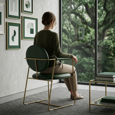 Chaise en acier inoxydable vert, fauteuil design, luxueux fauteuil 1 place, mobilier moderne