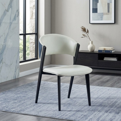 Chaise de salle à manger blanche en tissu de luxe, siège simple en cuir, cadre en bois.