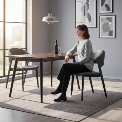 Chaise en cuir gris Chaises de salle à manger nobles Chaises en bois rembourrées à un siège