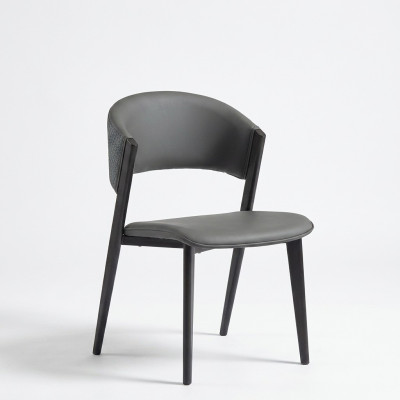 Chaise en cuir gris Chaises de salle à manger nobles Chaises en bois rembourrées à un siège