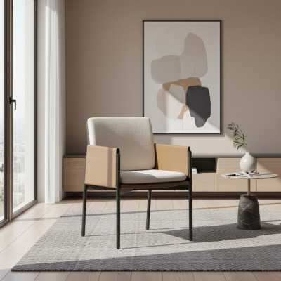 Blanc -Beige Fauteuil Accoudoir Chaises Design Meubles Rembourrés Meubles Modernes
