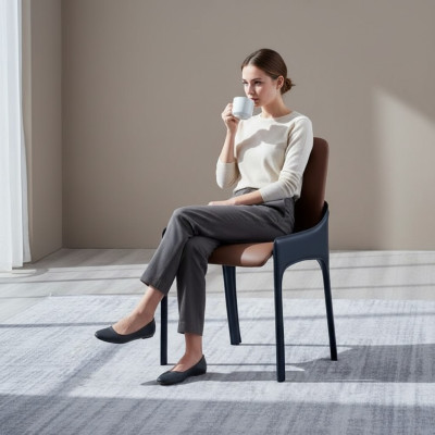 Chaise de salle à manger marron Élégant fauteuil individuel de luxe à revêtement rembourré