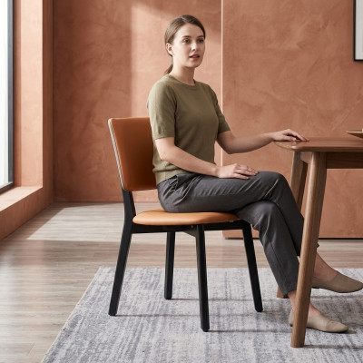 Orange-Noir Fauteuil de salle à manger de luxe monoplace - Meuble en bois rembourré