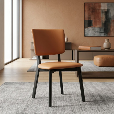 Orange-Noir Fauteuil de salle à manger de luxe monoplace - Meuble en bois rembourré