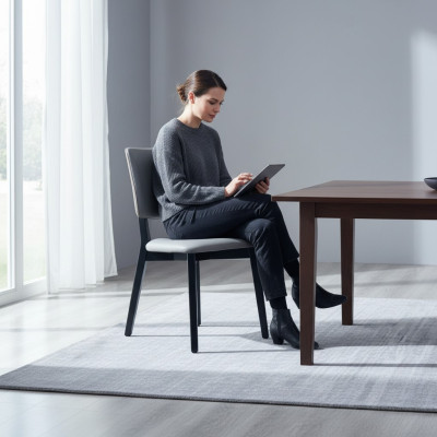 Chaise de salle à manger gris designer à un seul siège, chaises rembourrées en cuir à un seul siège