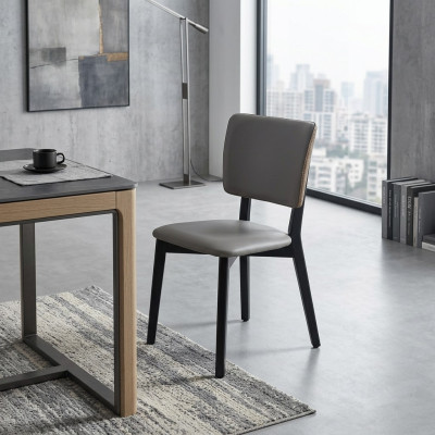 Chaise de salle à manger gris designer à un seul siège, chaises rembourrées en cuir à un seul siège