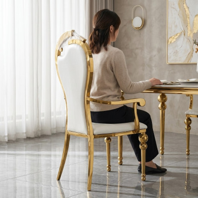 Salle à manger classique Blanc - Chaise dorée Chaises rembourrées Chaises en bois nouvelles